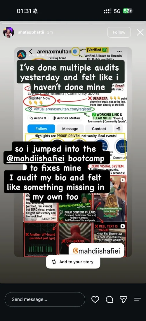 A member auditing their own profile: βIβd done multiple audits and felt like I hadnβt done mine, so I jumped into the bootcamp to fix it.β