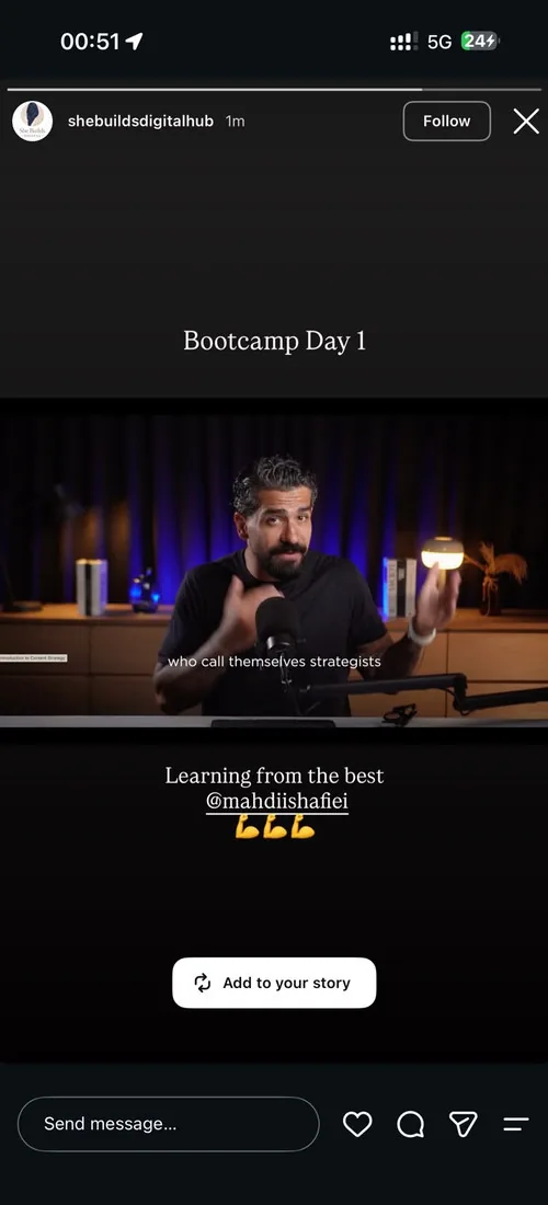 A member on day 1 of the bootcamp: βLearning from the best.β