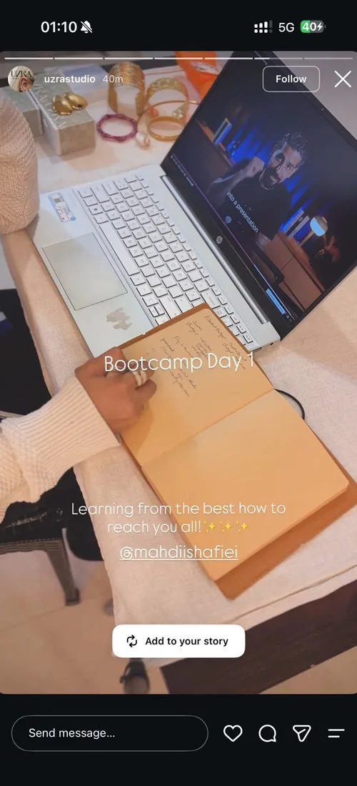 A memberβs day 1 setup, captioned βLearning from the best how to reach you all.β